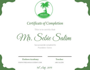 certificate of completion- Firdaws Academy